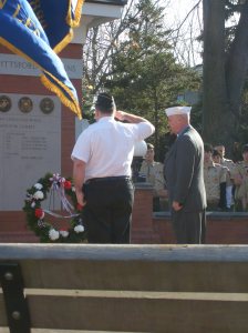 Laying the wreath at Port of Pittsford Park
